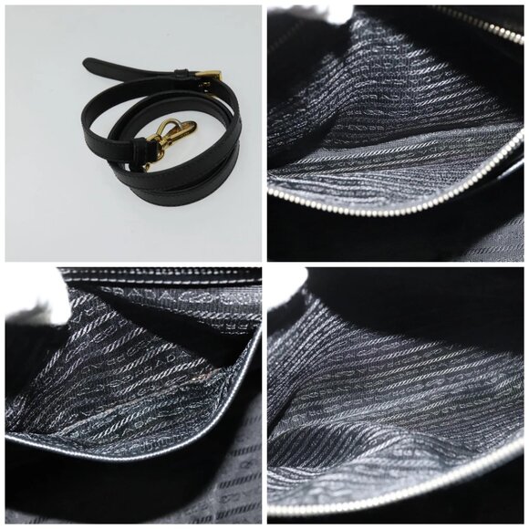 PRADA Hand Bag Safiano Leather 2way Black Gold Auth - Picture 15 of 15